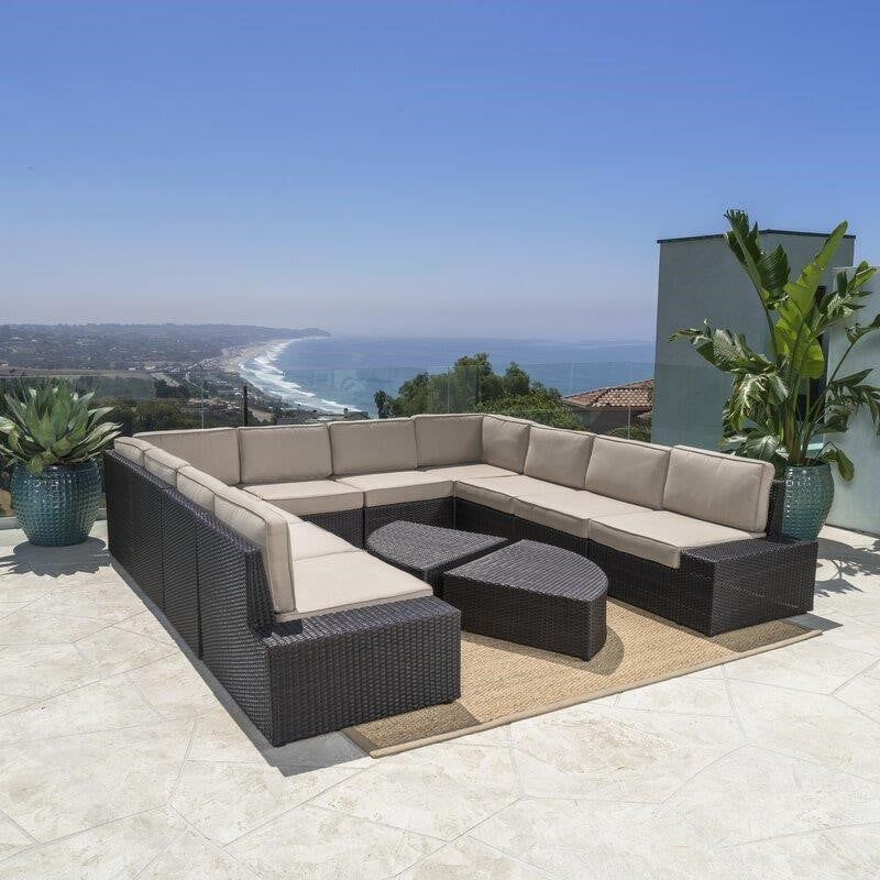 Caroline Wicker/Rattan 10 - Person Seating Group with Cushions