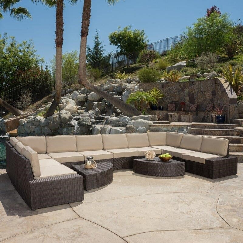 Caroline Wicker/Rattan 10 - Person Seating Group with Cushions
