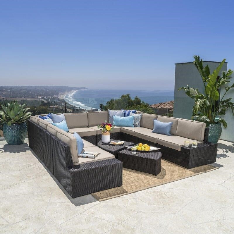 Caroline Wicker/Rattan 10 - Person Seating Group with Cushions