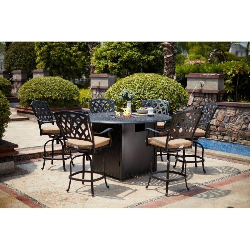 Miltenberger Round 6 - Person 60'' Long Bar Height Dining Set with Cushions