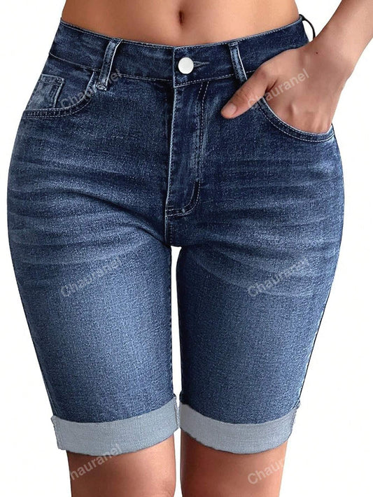 Casual Washed Stretch Denim Shorts, Spring/Summer Blue