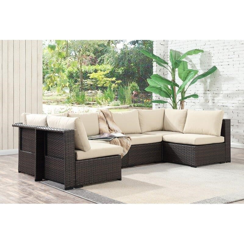 Holliston Wicker/Rattan 4 - Person Seating Group with Cushions